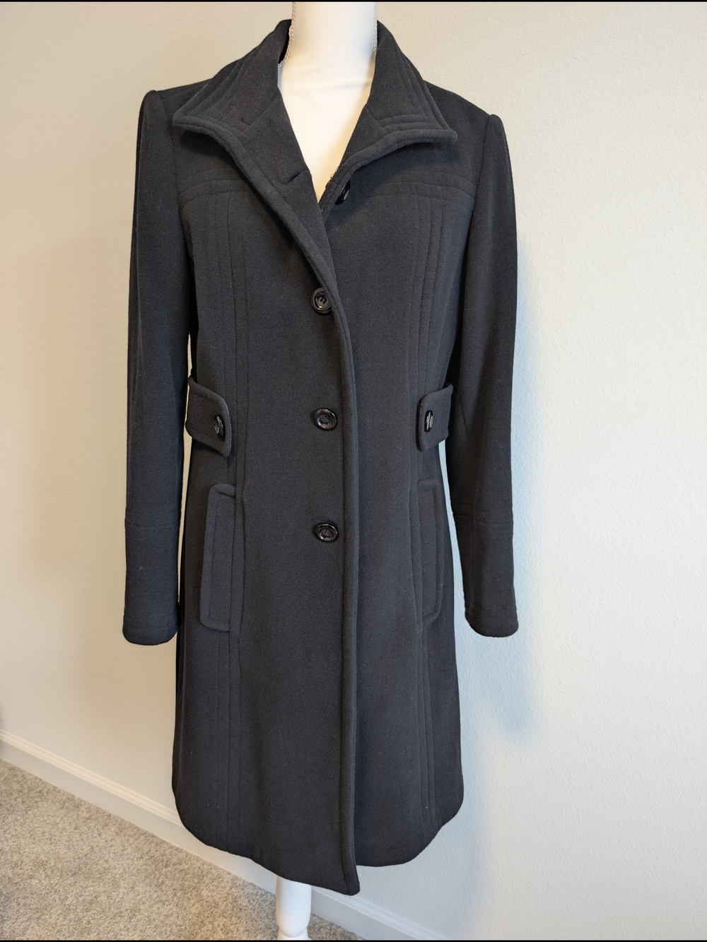 Worthington Black Trench Trench Coat Mid Length Wool Blend Womens Size M